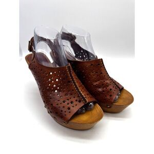Natalia Blanco Laser Cut Leather Platform Sandals Slides Size 40‎ EUC